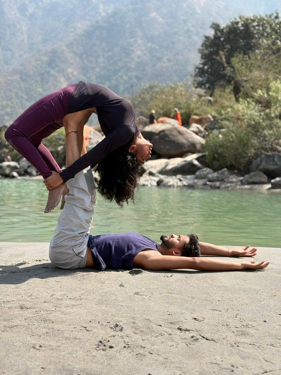 Yoga practice in Rishikesh near Ganga river - Image 3